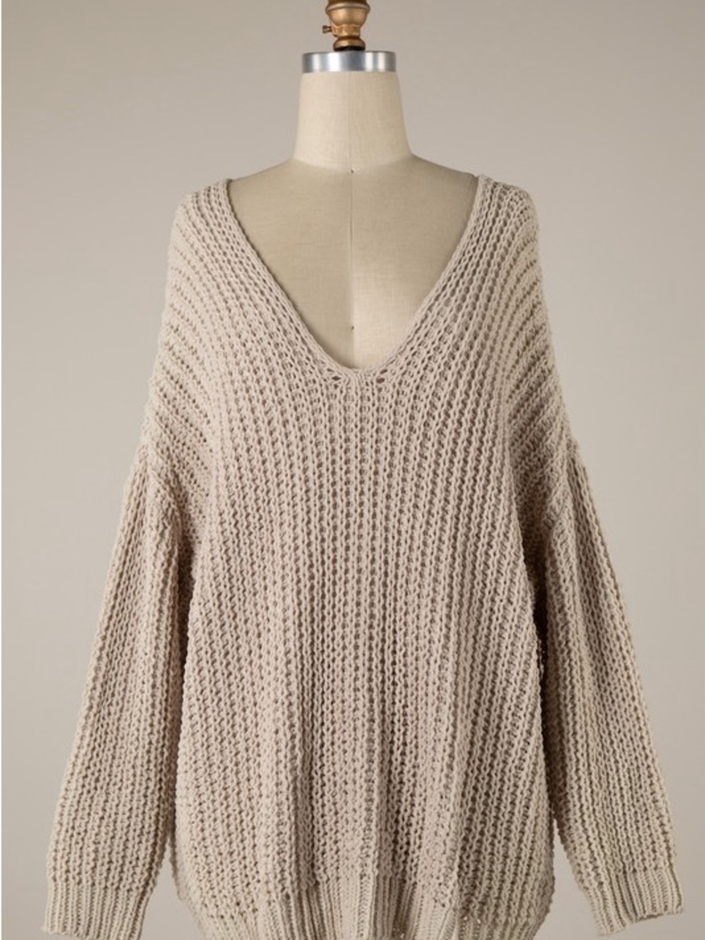 Miracle Cream Oversized V-Neck Chunky Knit Sweater